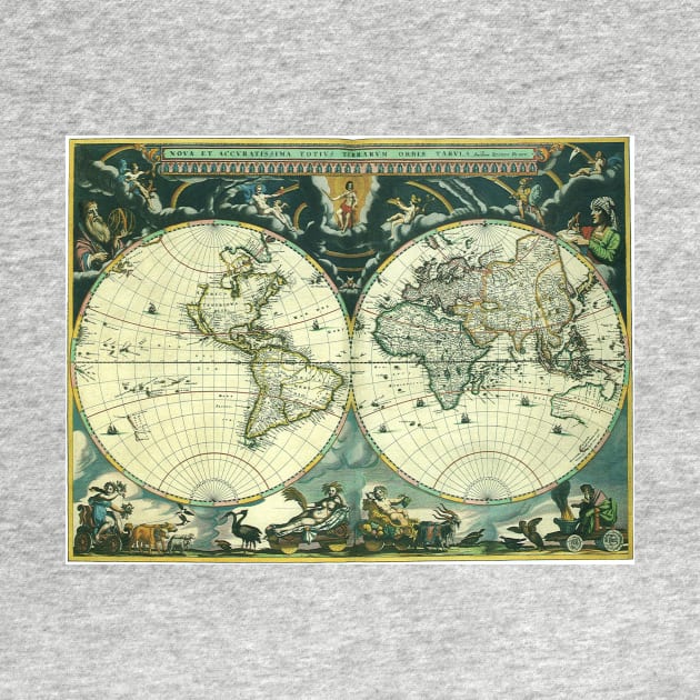 Antique Old World Double Hemisphere Map by Joan Blaeu, 1662 by MasterpieceCafe